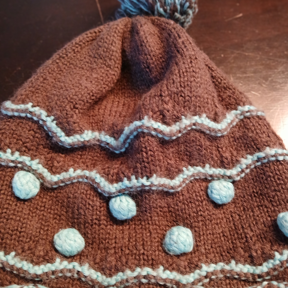 Brown and Blue Kids Knit Beanie - Picture 5 of 11